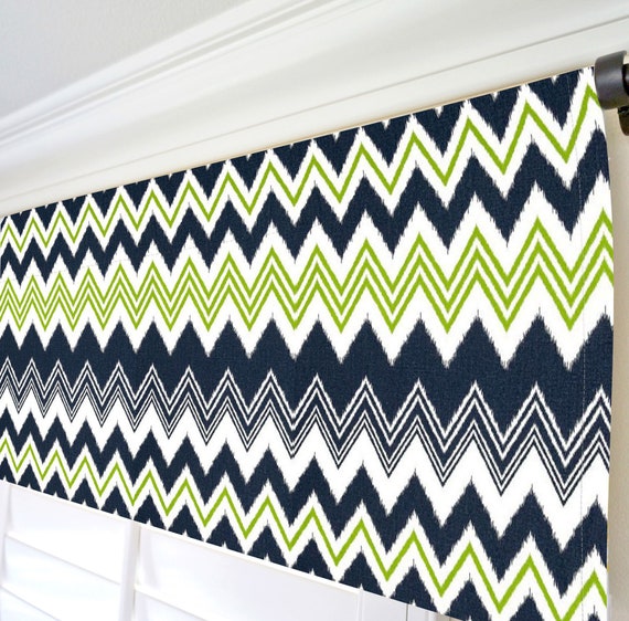 Navy And Lime Green Valance Dark Blue Valance Curtain Lime Etsy