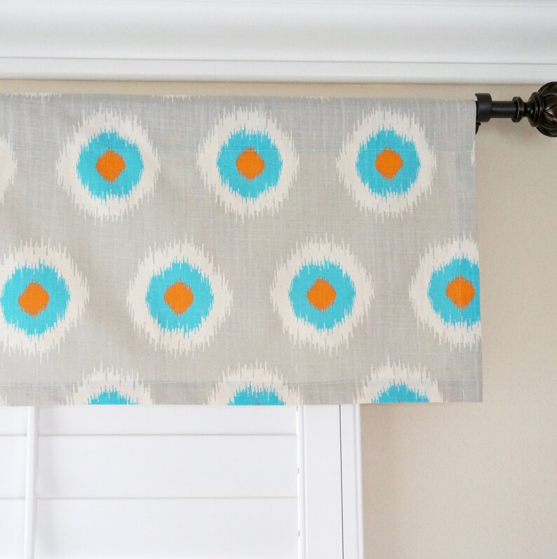 Orange Blue Valance.Premier Prints Valance.Ikat Valance.Blue Grey Valance.Kitchen Valance.Blue Grey Valance.52x15 Any Size image 5