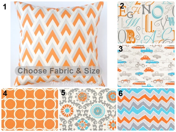 Orange Pillow Covers Aqua Blue Pillow Cars Pillows Nursery Etsy