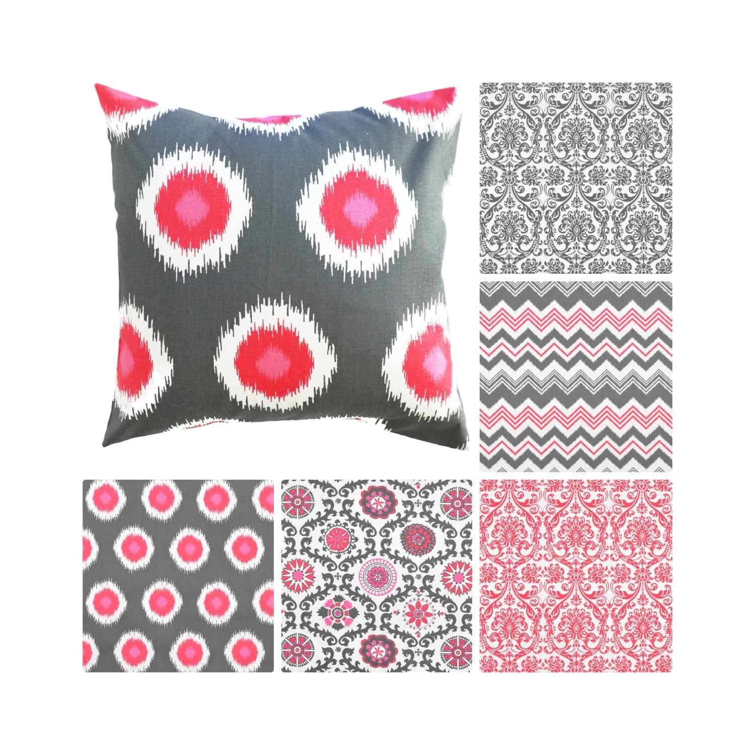 Pink Grey Decorative Pillows.pink Pillow Covers.red Damask Etsy