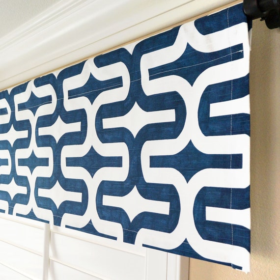 Navy//White Starfish Window Valances 52 X 16 Nautical Window Valance