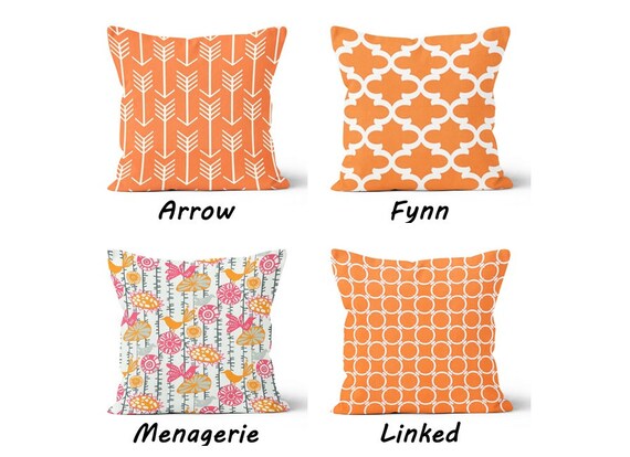 Orange And White Decorative Pillow Cover Pink Gray Birds Toss Etsy