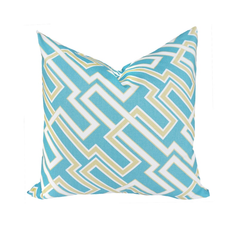 Aqua Pillow Cover Blue Yellow Throw Pillows Blue Decorative Etsy