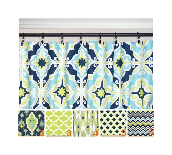 Navy Blue Curtains Lime Green Drapes Green Aqua Curtains Aqua Etsy