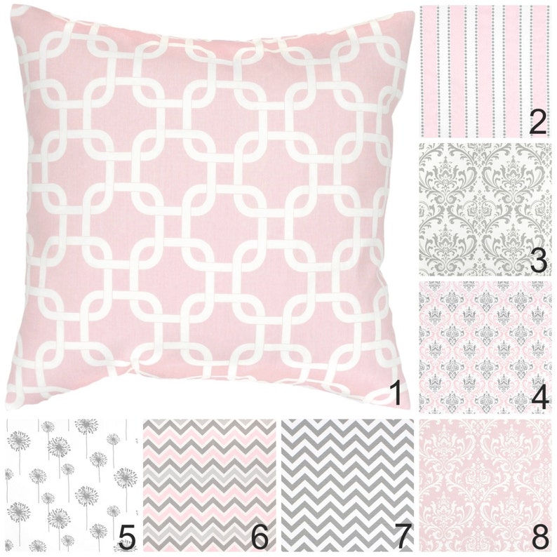 Pink Grey Throw Pillow Cover.Pink Toss Pillow.Damask Pillows.Pink Pillows.Decorative Pillow.Chevron Pillow.18x18,20x20.Any Size image 1