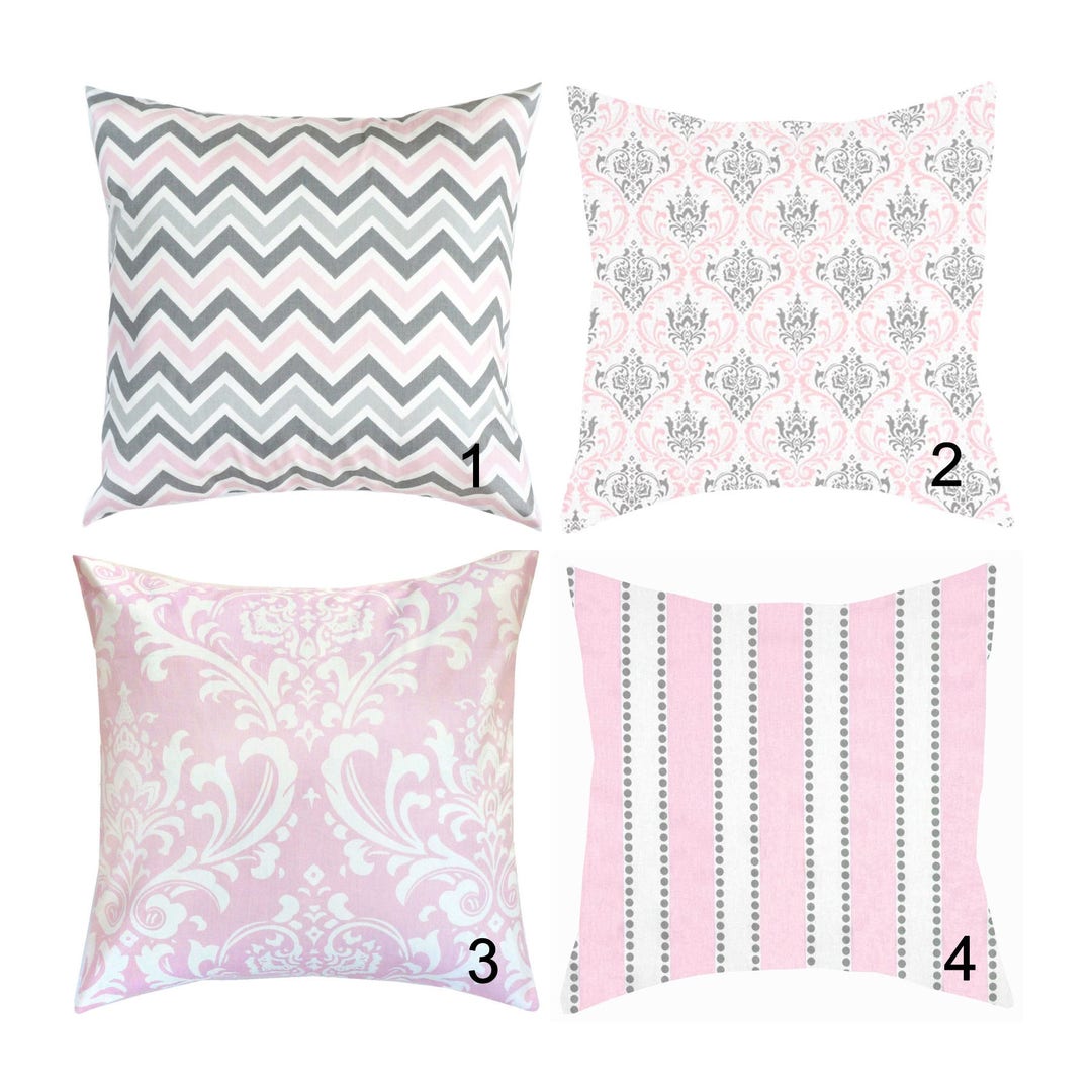 White Pink Grey Gray Throw Pillow Cover Lumbar Euro Sham Cover Nursery ...