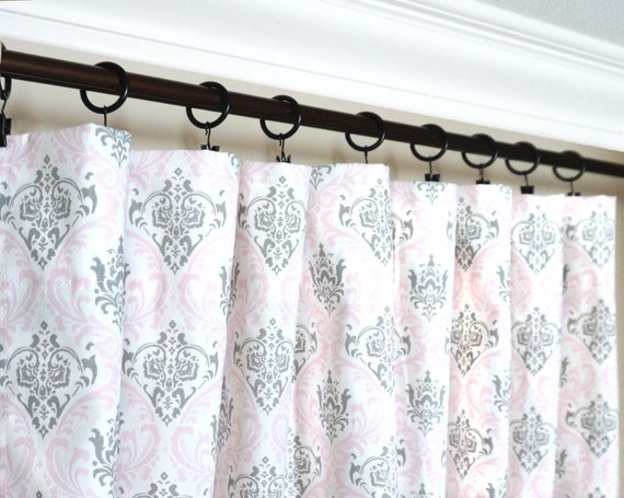 Pink Window Curtains Light Pink Drapes Pink Gray Curtain Gray Etsy