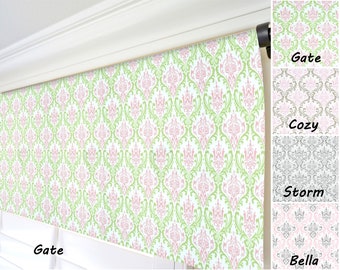 Pink Green Damask Valance. Pink Taupe Window Treatment. Nursery Valance. Gray Damask Valance. Geometric Valance. Custom Window Treatment