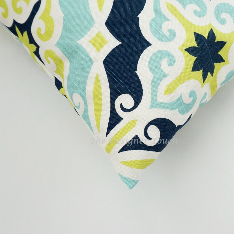 Blue Green Pillow Cover.lime Green Navy Pillow.blue Grey Etsy