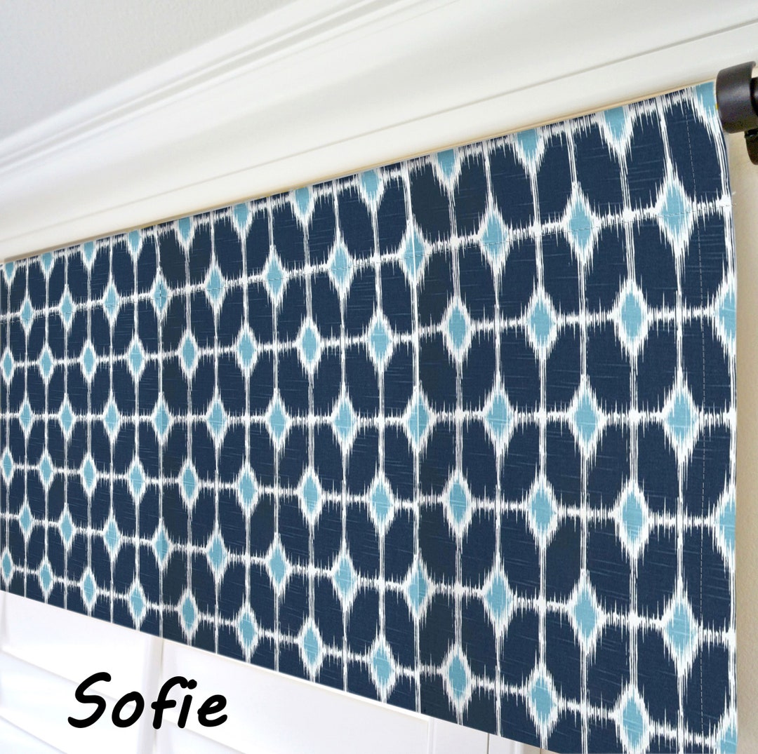 Dark Blue Window Valance.light Blue Curtain Valance. Ikat Etsy