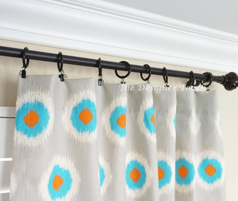 Orange Curtain Panels Aqua Blue Curtains Nursery Curtains Etsy