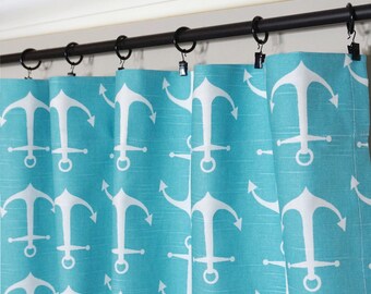 Anchors Window Curtains.Aqua Drapes.Nautical Curtain.Aqua Kitchen Curtains.Starfish Curtains.Seahorse Curtain.Ocean Coral Curtain