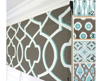 Brown Valances.Aqua Valance.Light Blue Valance.Aqua Window Valance.Kitchen Valance.Trellis Valance.Custom Valances.Aqua Curtain