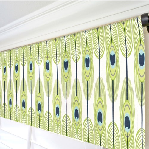 Aqua Valance Curtain.Navy Blue Valance.Lime Green Window Valance.Navy Kitchen Valance.Valances.Peacock Window Treatment Valance