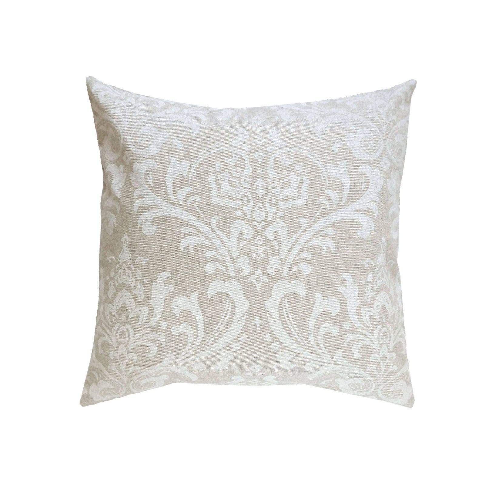 Damask Pillow Cover.Oatmeal Throw Pillows.Linen Pillow Etsy