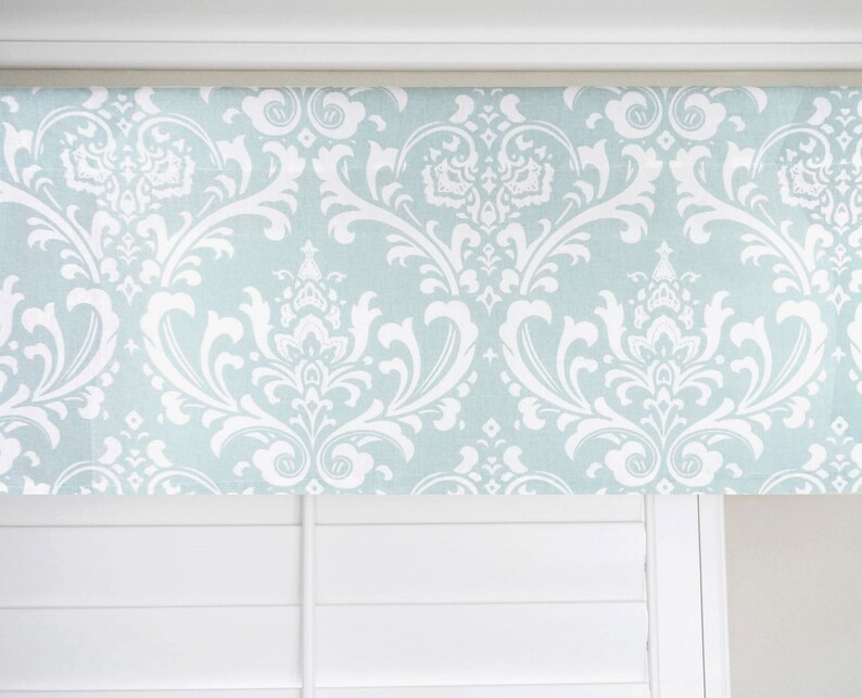 Taupe Valance.light Blue Window Valance.blue Damask Etsy