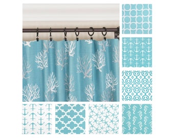 Aqua Blue Curtain Panels.Aqua Curtains.Nautical Curtains.Aqua Drapes.Moroccan Curtain.Kitchen Window Curtains.63" 84" 96" 108"