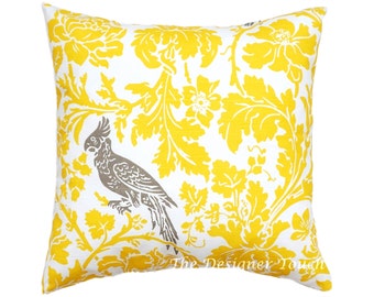 Yellow Pillow Cover.Floral Pillow.Yellow Bird Pillow.Premier Prints Pillow. Accent Pillow.Lumbar.Sham.Cushion Cover.Any Size