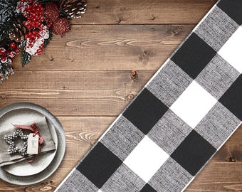 Rustic Holiday Table Runner. Farm House Christmas Table Runner. Black White Buffallo  Checks Table Runner. Log Cabin Farmhouse Table Runner