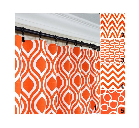 Orange Drapes Orange White Window Curtains Orange Geometric Etsy