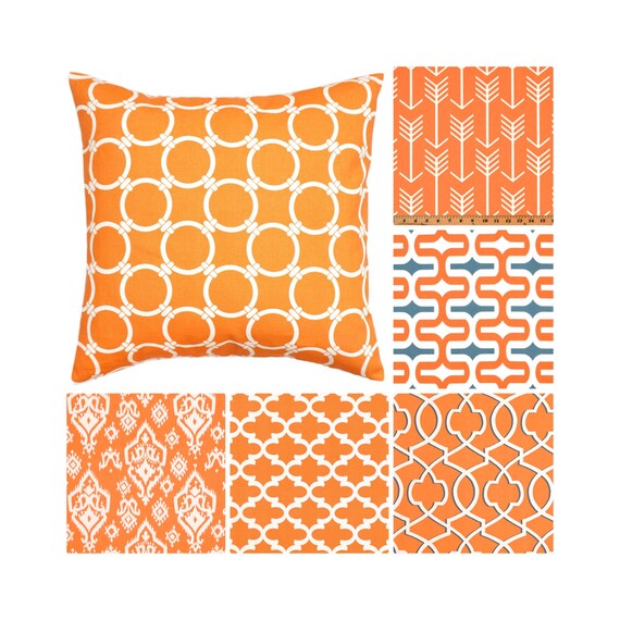 Orange Throw Pillow Cover Orange Grey Toss Pillows Decorative Etsy