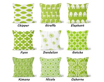 Green Toss Pillow Cover.Nursery Pillows.Kids Animals Pillows.Green Throw Pillow.Green white Decorative Pillow.16"x16".18"x18"..