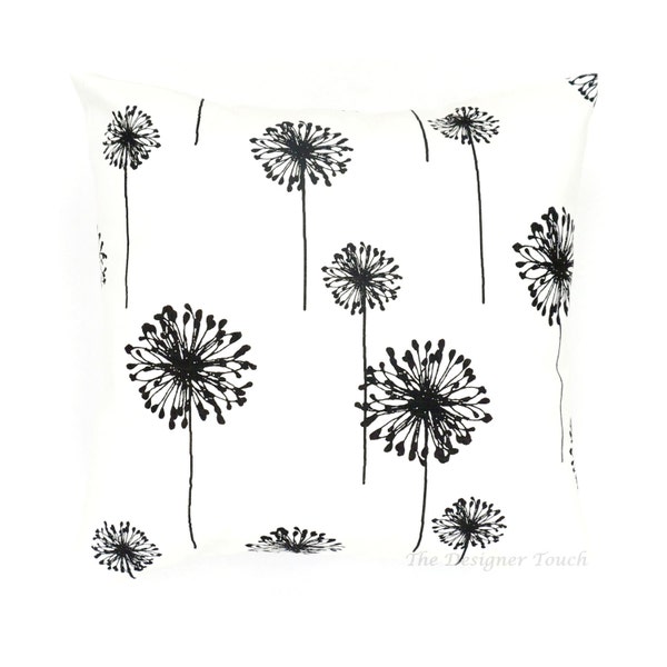 Black White Pillow Cover Floral Pillow Dandelions Pillow Lumbar Euro Sham Cushion Cover 18"x18" 20"x20" 26"x26" Custom Size