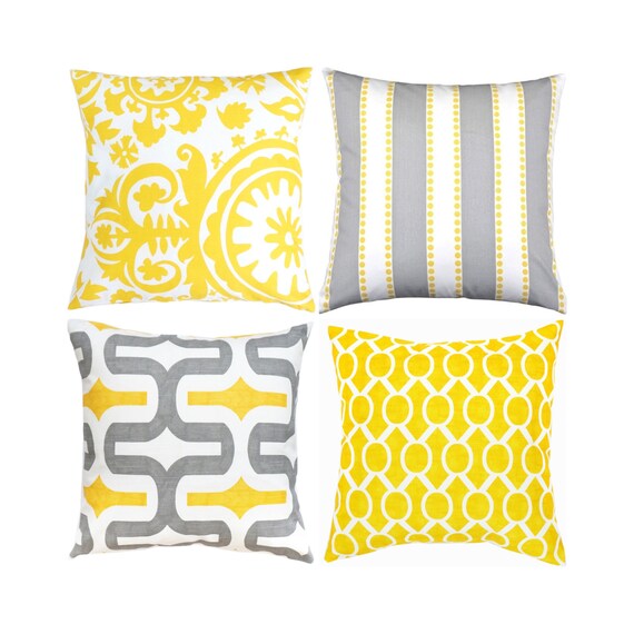Yellow Gray Pillow Cover Yellow Throw Pillow Grey Toss Etsy