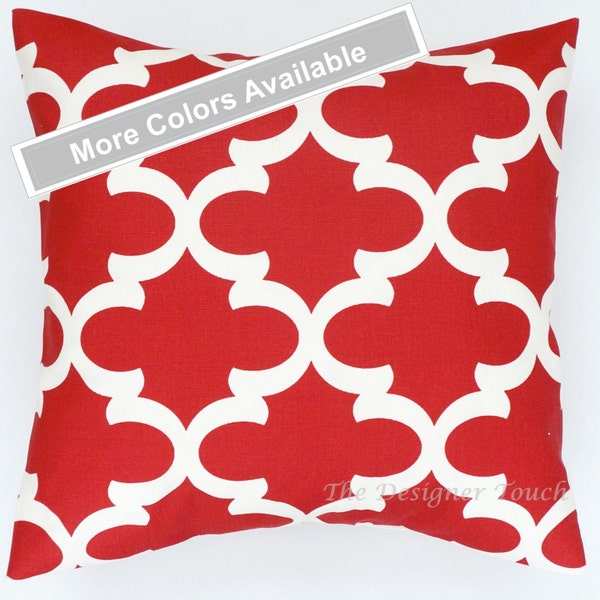 Red White Geometric Moroccan Quartrefoil Throw Pillow Toss Pillow Lumbar Euro Sham Cushion Cover 18"x18" 20"x20" Custom Size