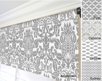 Storm Grey Valances. Gray and White Valance. Gray Window Treatments. Modern Home Decor. Kitchen Valance. Custom Size Valance. Damask Valance