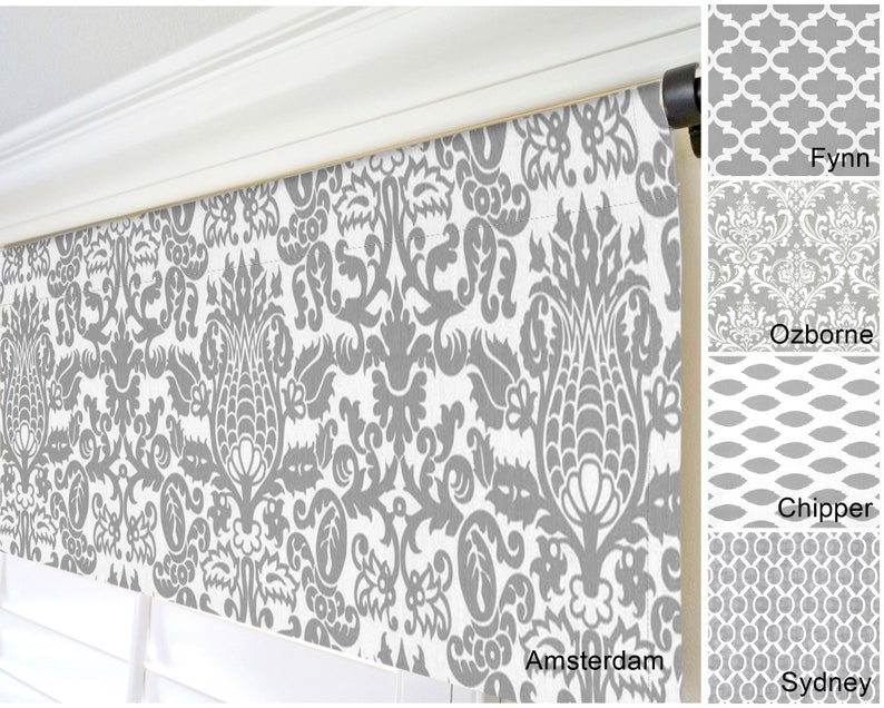 Storm Grey Valances. Gray and White Valance. Gray Window Treatments. Modern Home Decor. Kitchen Valance. Custom Size Valance. Damask Valance image 1