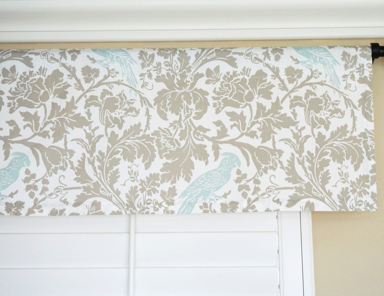 Taupe Valance.light Blue Window Valance.blue Damask Etsy
