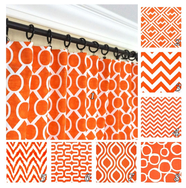 Orange Window Curtains Red Orange Drapes Geometric Etsy