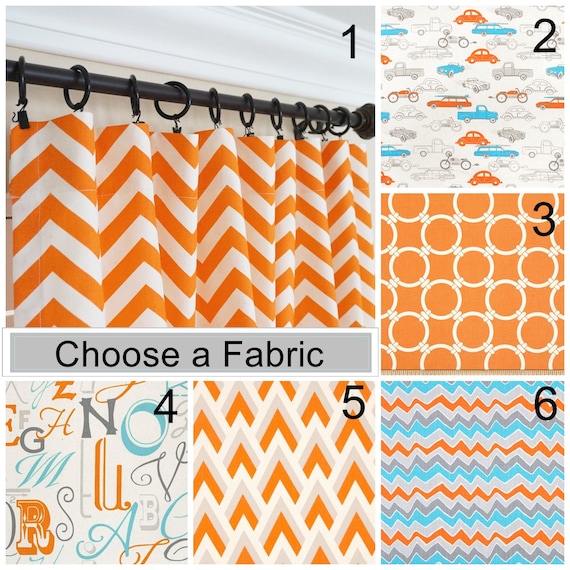 Orange Curtain Panels Orange Aqua Blue Curtains Nursery Etsy