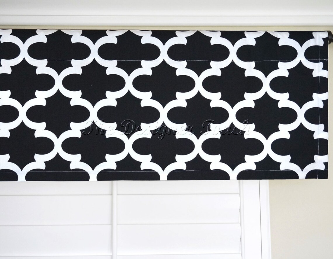 Black and White Window Valance.Kitchen Valance.Black Damask Etsy