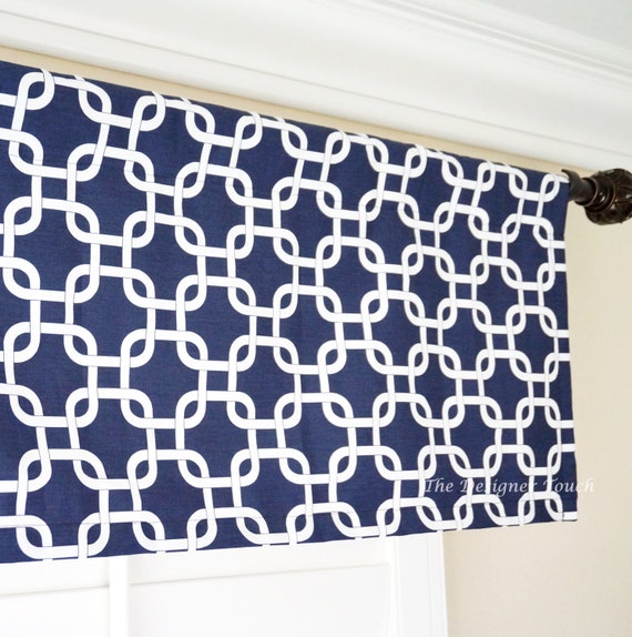 Blue Damask Valance Dark Blue Curtains Navy Blue Window Valance Geometric Curtains Custom Modern Valance Blue White Kitchen Valance