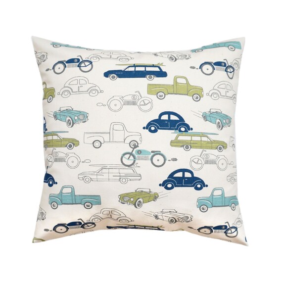 Blue Cars Throw Pillow Cover.Green Pillows.Transportation Etsy