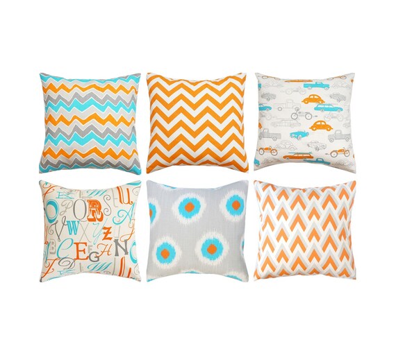orange and aqua pillows