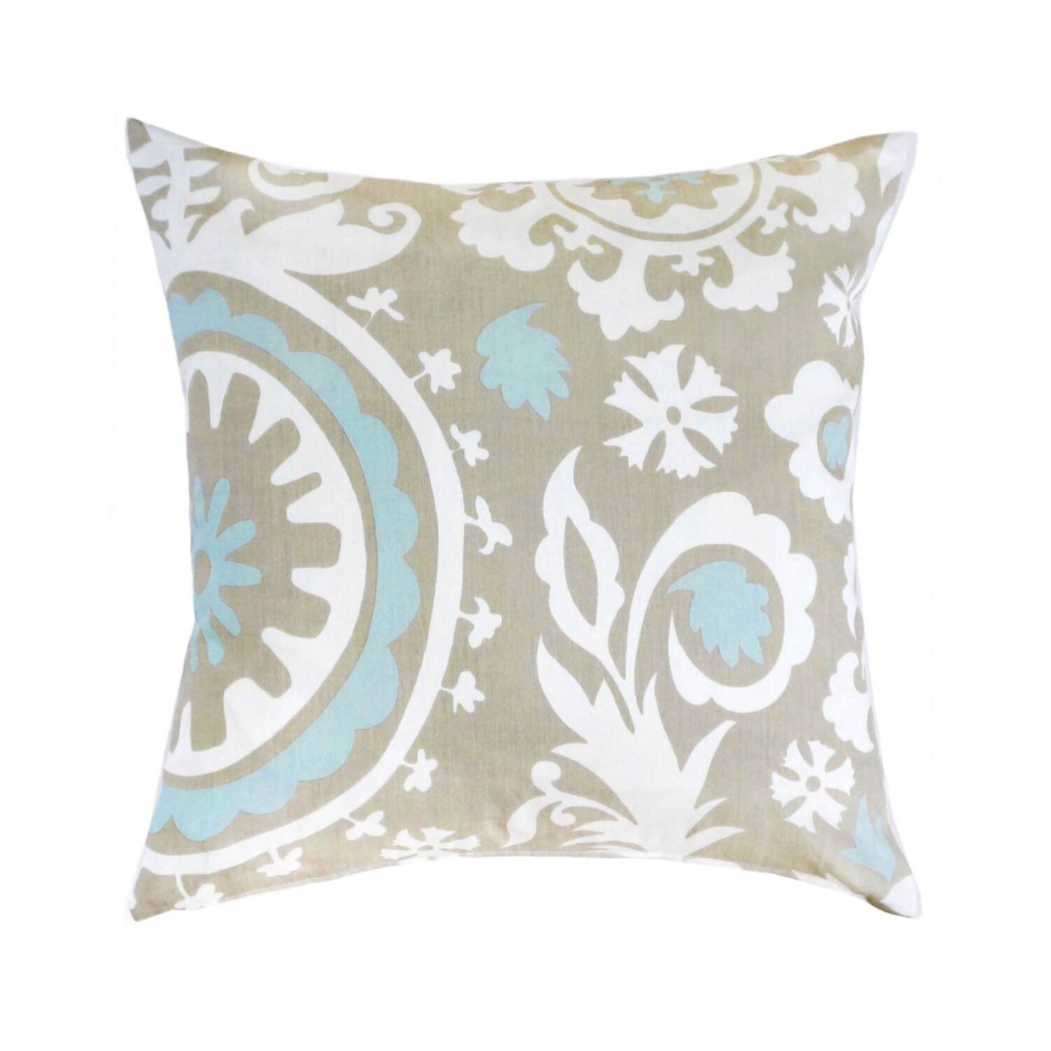 Light Blue Taupe Pillow Cover Floral Scrolls Pillow Blue Cream Etsy UK