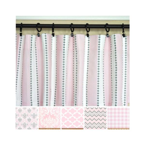 Pink Grey Curtains.Light Pink Window Curtains.Kitchen Curtains.Gray Curtain Panels.Pink Drapes.Damask Curtains.Nursery Curtains