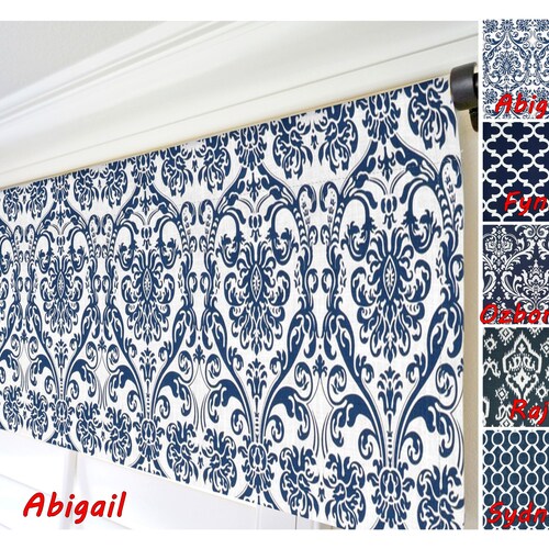 Dark Blue Window Valance.navy Valance.damask Valance.kitchen Etsy
