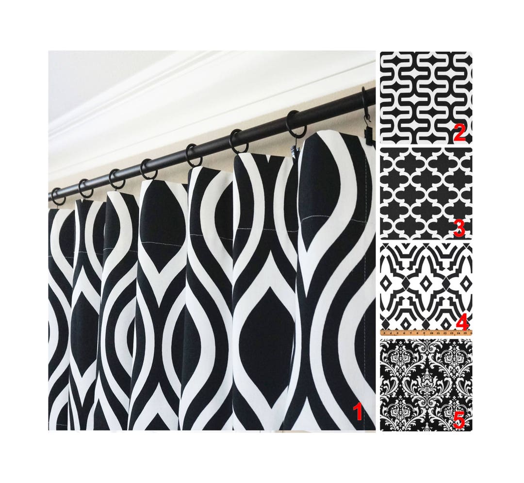 Black and White Window Curtains.black White Drapes.black White Custom Curtains.black and White