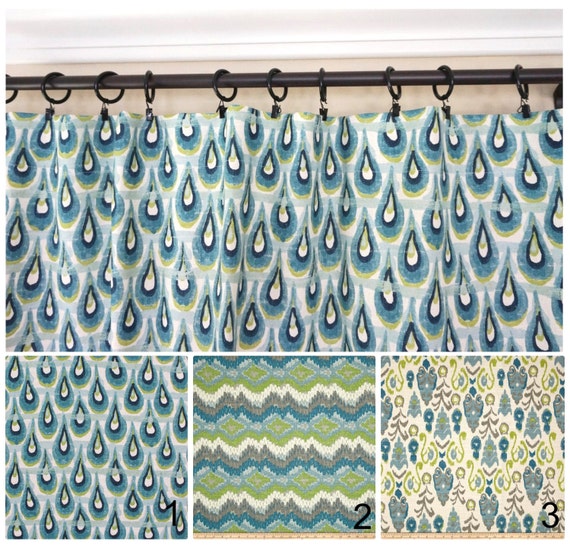 Peacock Window Curtains Blue Green Drapery Blue Grey Turquoise Etsy