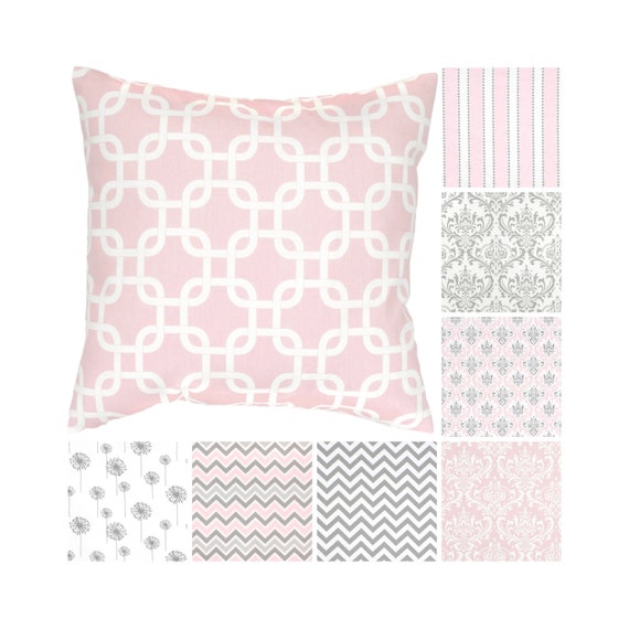 Pink Grey Throw Pillow Cover.Pink Toss Pillow.Damask Etsy