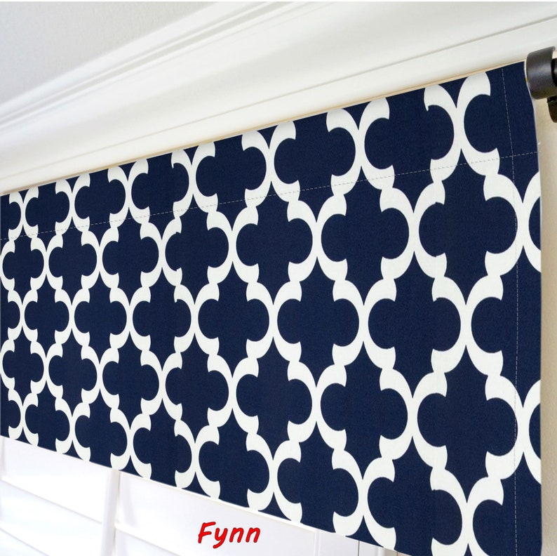 Blue Damask Valance Dark Blue Curtains Navy Blue Window Valance Geometric Curtains Custom Modern Valance Blue White Kitchen Valance