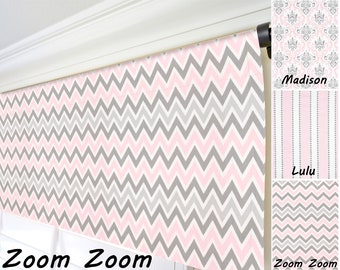 Pink Grey Window Valance. Modern Geometric Valance. Damask Curtain Valance. Pink White Stripe Valance. Pink Nursery Decor. Chevron Valance