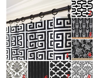 Window Curtains.Black White Curtains.Greek Key Curtain Panels.Arrow Curtains.Black White Kitchen Curtain.Geometric Drapery Panel