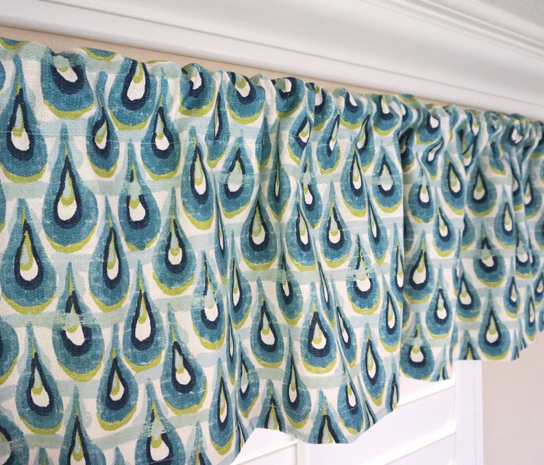 Blue Kiwi Green Valance Panel.sage Aqua Teal Valance.peacock Etsy