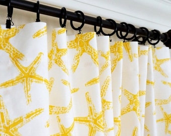Yellow Curtains.Yellow Grey Window Curtain.Nautical Curtains.Yellow Nursery Curtain.Kitchen Curtain.Yellow Drapes.63" 84" 96"..
