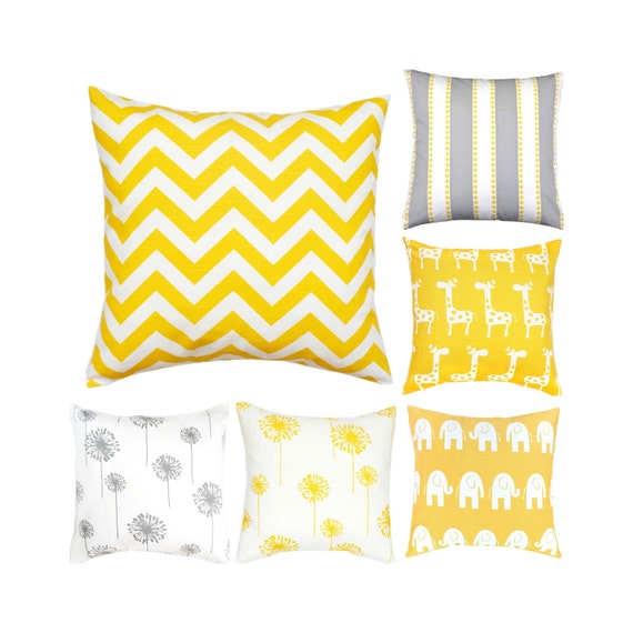 yellow grey throw pillows